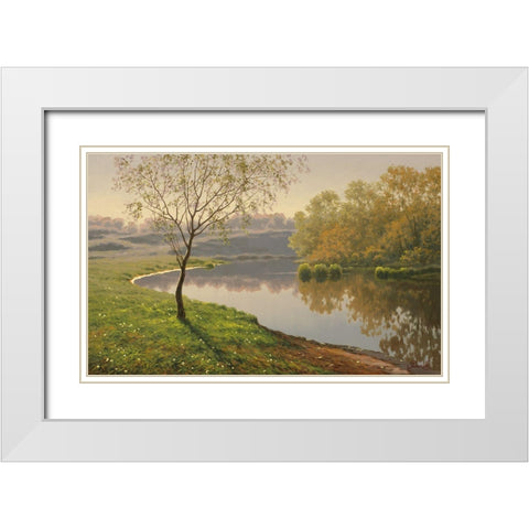Slowly River White Modern Wood Framed Art Print with Double Matting by Adamov, Alexey