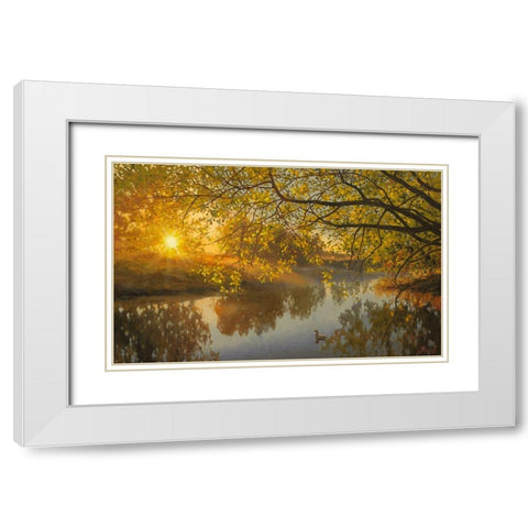 Sunrise above the  River White Modern Wood Framed Art Print with Double Matting by Adamov, Alexey