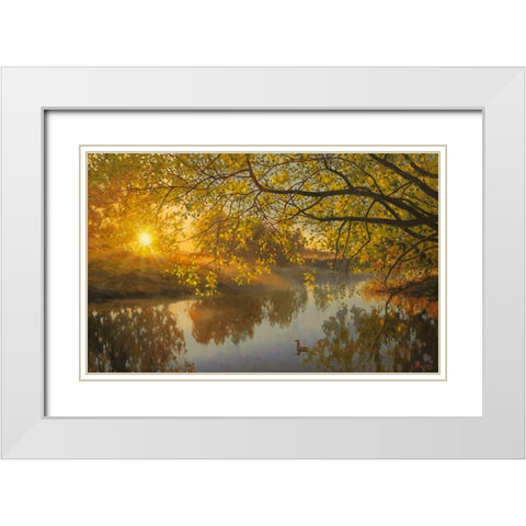 Sunrise above the  River White Modern Wood Framed Art Print with Double Matting by Adamov, Alexey