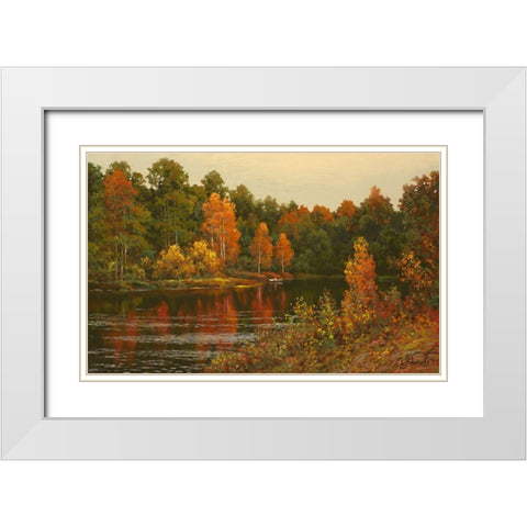 Autumn River White Modern Wood Framed Art Print with Double Matting by Adamov, Alexey