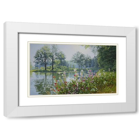 Flowers by the Sea White Modern Wood Framed Art Print with Double Matting by Adamov, Alexey