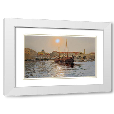 An Old Town White Modern Wood Framed Art Print with Double Matting by Adamov, Alexey