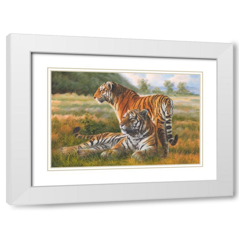 Two Tiger White Modern Wood Framed Art Print with Double Matting by Roland, Henry