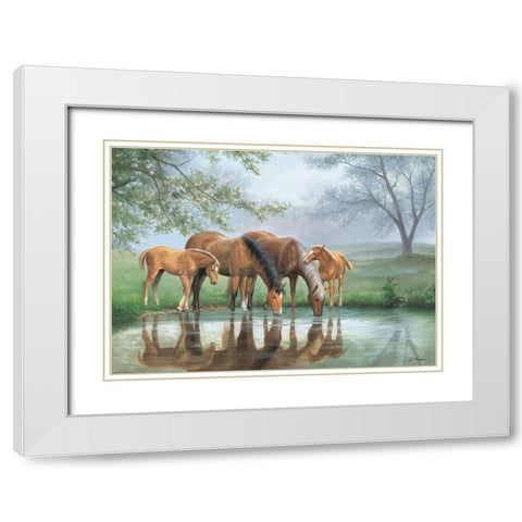 Drinking Horses White Modern Wood Framed Art Print with Double Matting by Jackson