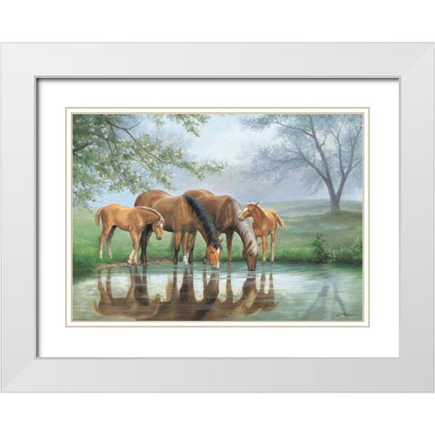 Drinking Horses White Modern Wood Framed Art Print with Double Matting by Jackson
