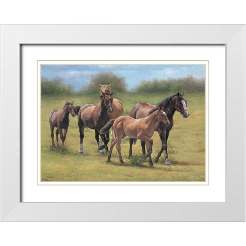 Running Horses White Modern Wood Framed Art Print with Double Matting by Jackson