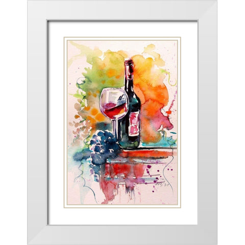 Wine and Grape White Modern Wood Framed Art Print with Double Matting by Kovacs, Anna Brigite