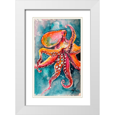 Octopus II White Modern Wood Framed Art Print with Double Matting by Kovacs, Anna Brigite