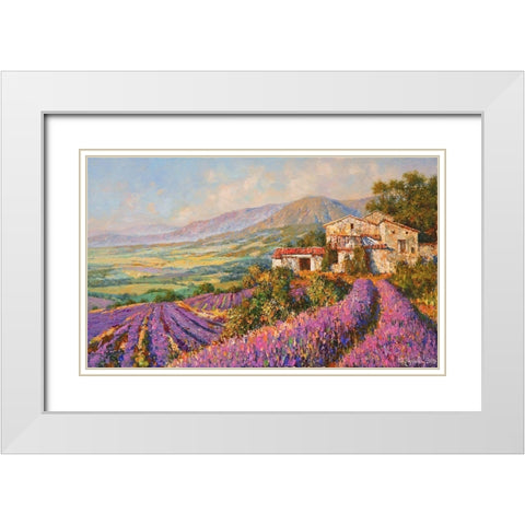 Provence-Lavender Fields White Modern Wood Framed Art Print with Double Matting by Obuchovsky, Yury