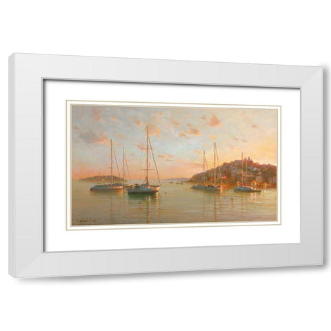 Yachts on the Sea White Modern Wood Framed Art Print with Double Matting by Obuchovsky, Yury