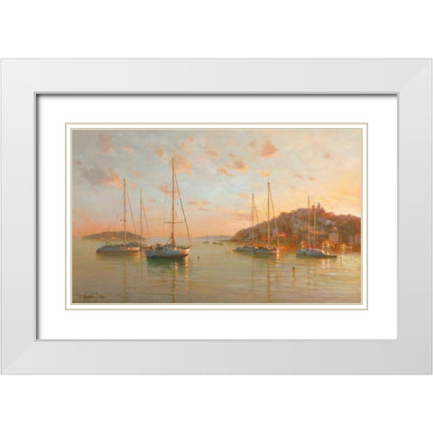 Yachts on the Sea White Modern Wood Framed Art Print with Double Matting by Obuchovsky, Yury