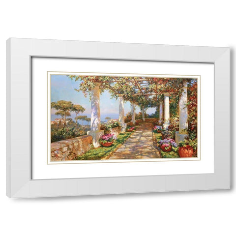 Terrace on Island Capri White Modern Wood Framed Art Print with Double Matting by Obuchovsky, Yury