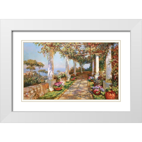 Terrace on Island Capri White Modern Wood Framed Art Print with Double Matting by Obuchovsky, Yury