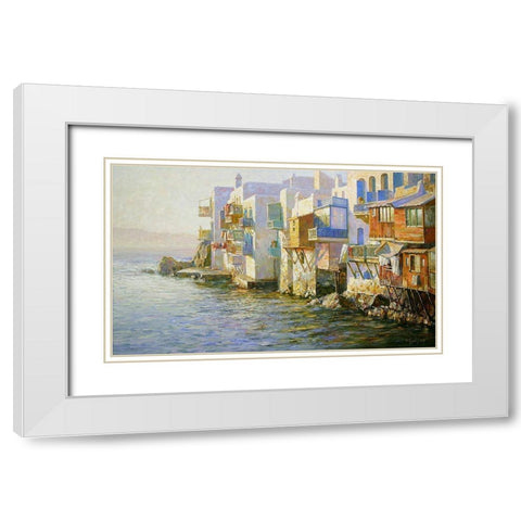 Island Mikonos White Modern Wood Framed Art Print with Double Matting by Obuchovsky, Yury