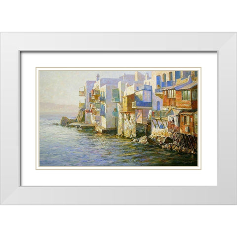 Island Mikonos White Modern Wood Framed Art Print with Double Matting by Obuchovsky, Yury