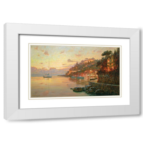 Evening Lights in Liguria White Modern Wood Framed Art Print with Double Matting by Obuchovsky, Yury