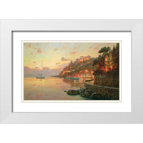 Evening Lights in Liguria White Modern Wood Framed Art Print with Double Matting by Obuchovsky, Yury
