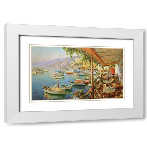 Cafe near Sea White Modern Wood Framed Art Print with Double Matting by Obuchovsky, Yury