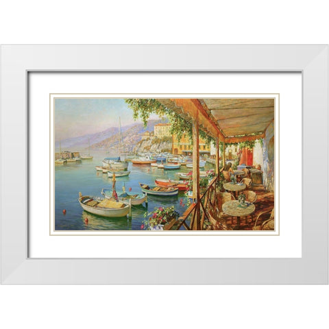 Cafe near Sea White Modern Wood Framed Art Print with Double Matting by Obuchovsky, Yury