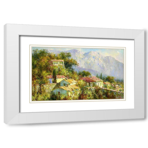 Red Roofs in Village White Modern Wood Framed Art Print with Double Matting by Obuchovsky, Yury
