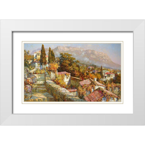 Autumn Day on the South Coast White Modern Wood Framed Art Print with Double Matting by Obuchovsky, Yury