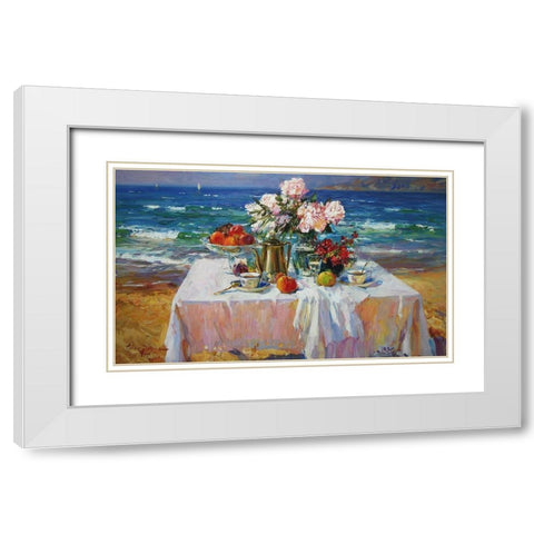 A Table by the Sea II White Modern Wood Framed Art Print with Double Matting by Sviridov, Sergei
