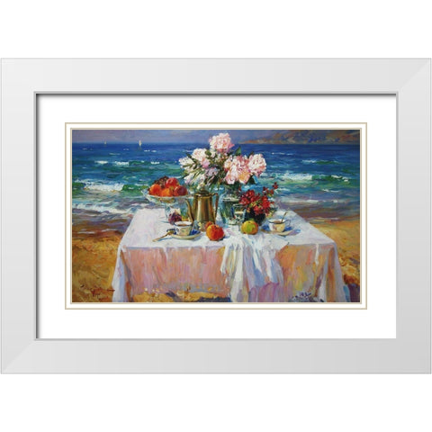 A Table by the Sea II White Modern Wood Framed Art Print with Double Matting by Sviridov, Sergei