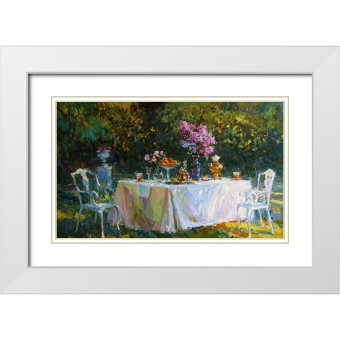A Table in Garden IX White Modern Wood Framed Art Print with Double Matting by Sviridov, Sergei