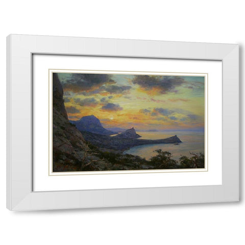Sunset over  the Sea White Modern Wood Framed Art Print with Double Matting by Sviridov, Sergei