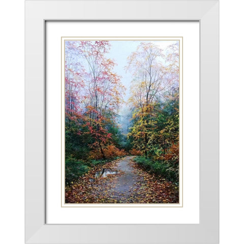 Autumn Way is waiting for you White Modern Wood Framed Art Print with Double Matting by Cernov, Ivan