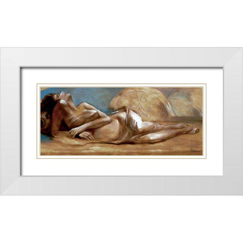 Lying Girl White Modern Wood Framed Art Print with Double Matting by Medeiros, Celito