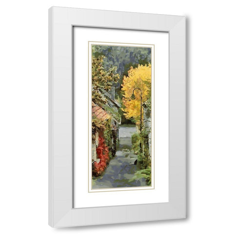 Village Street in Autumn White Modern Wood Framed Art Print with Double Matting by Medeiros, Celito
