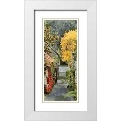 Village Street in Autumn White Modern Wood Framed Art Print with Double Matting by Medeiros, Celito