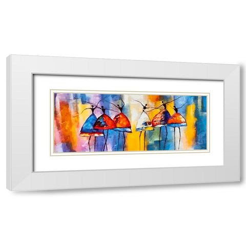 Dancers in Orange Dress V White Modern Wood Framed Art Print with Double Matting by Medeiros, Celito