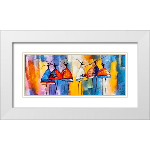 Dancers in Orange Dress V White Modern Wood Framed Art Print with Double Matting by Medeiros, Celito