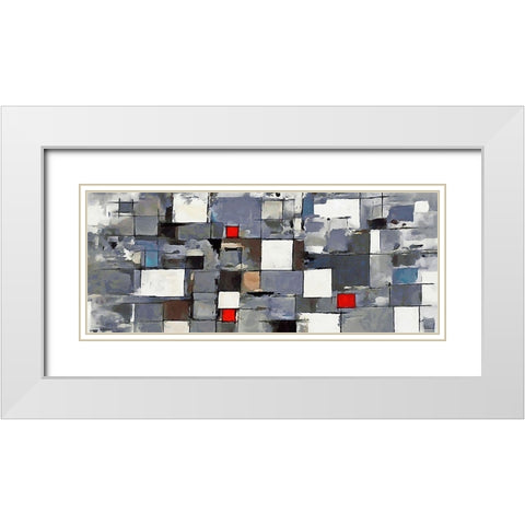 Red and White Squares II White Modern Wood Framed Art Print with Double Matting by Medeiros, Celito