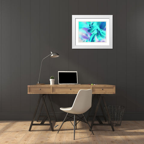 Turquoise Petals White Modern Wood Framed Art Print with Double Matting by Grayscale
