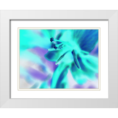 Turquoise Petals White Modern Wood Framed Art Print with Double Matting by Grayscale