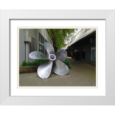 Fan Blade White Modern Wood Framed Art Print with Double Matting by Grayscale