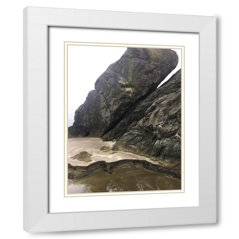 Haystack on Beach I White Modern Wood Framed Art Print with Double Matting by Grayscale