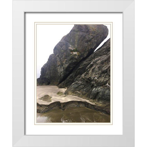 Haystack on Beach I White Modern Wood Framed Art Print with Double Matting by Grayscale