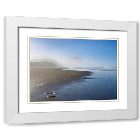 Foggy Beach II White Modern Wood Framed Art Print with Double Matting by Grayscale