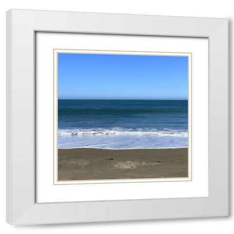 Blue Beach II White Modern Wood Framed Art Print with Double Matting by Grayscale
