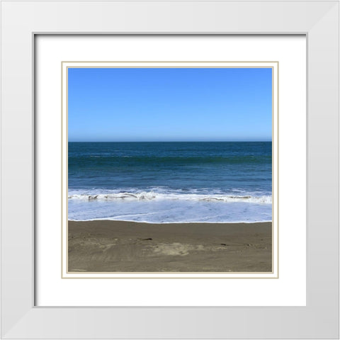 Blue Beach II White Modern Wood Framed Art Print with Double Matting by Grayscale