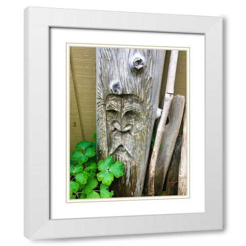 Wooden Face II White Modern Wood Framed Art Print with Double Matting by Grayscale