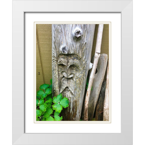 Wooden Face II White Modern Wood Framed Art Print with Double Matting by Grayscale