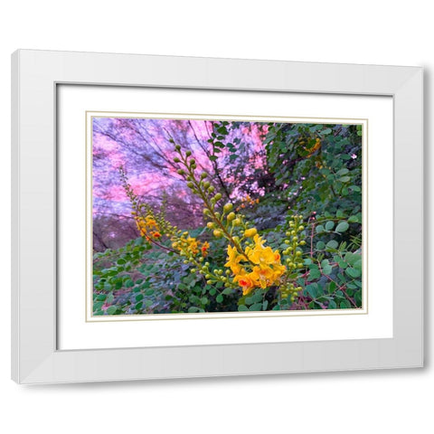 Yellow Blooms IV White Modern Wood Framed Art Print with Double Matting by Grayscale