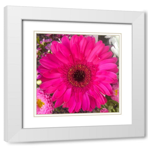 Flower Center III White Modern Wood Framed Art Print with Double Matting by Grayscale
