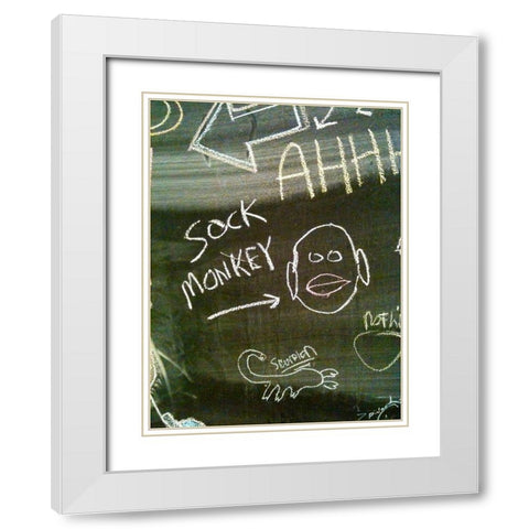 Sock Monkey White Modern Wood Framed Art Print with Double Matting by Grayscale