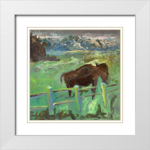 Buffalo I White Modern Wood Framed Art Print with Double Matting by Grayscale